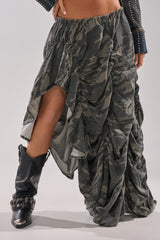 LETS CHANGE IT UP RUCHED MIDI SKIRT IN CAMO
