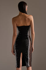 CHAMPAGNE EDIT RHINESTONE MIDI DRESS