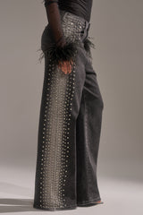 FREAKING FIRE EMBELLISHED DENIM