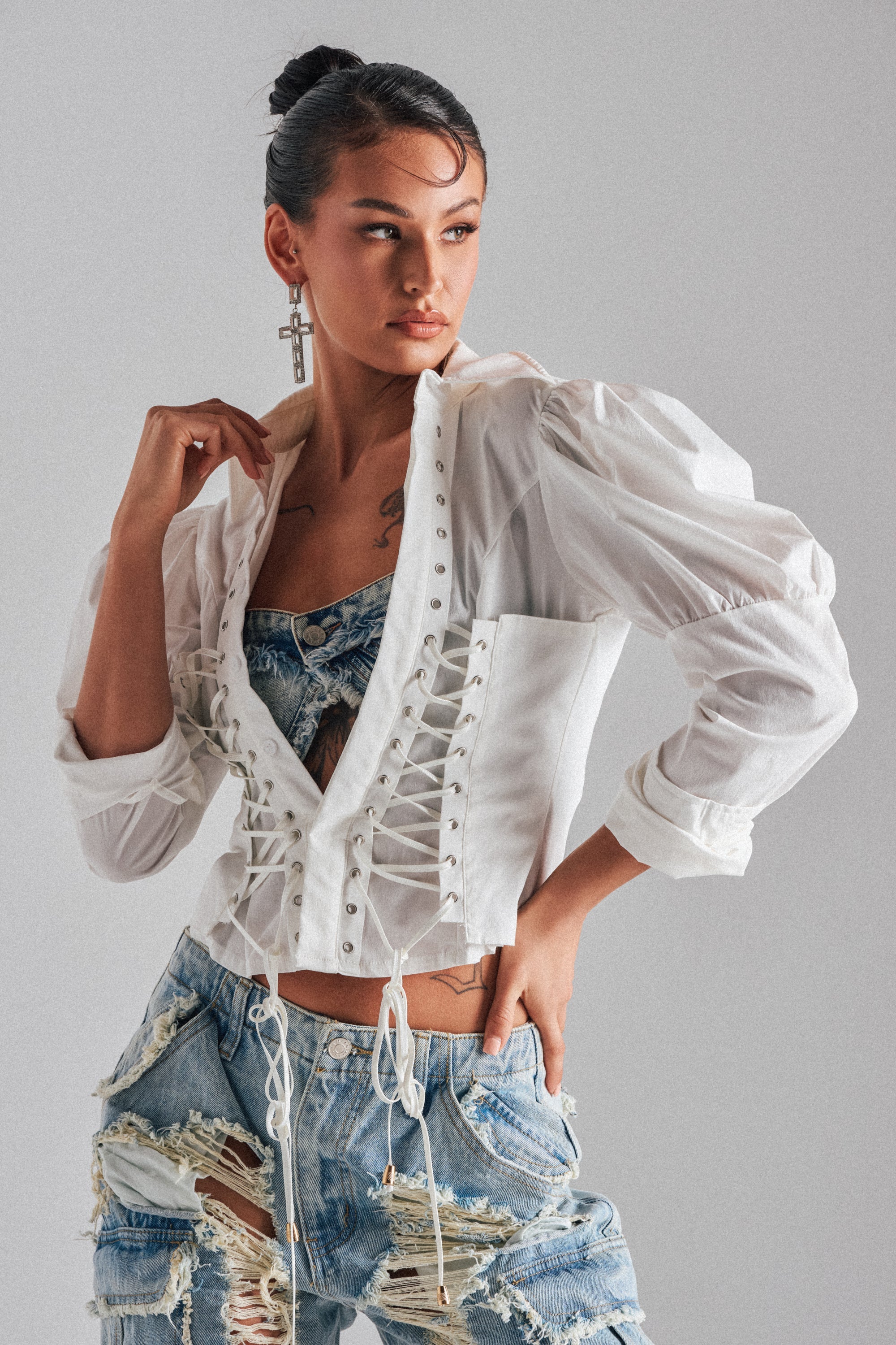 DAKOTA LACEUP BUTTON DOWN BLOUSE