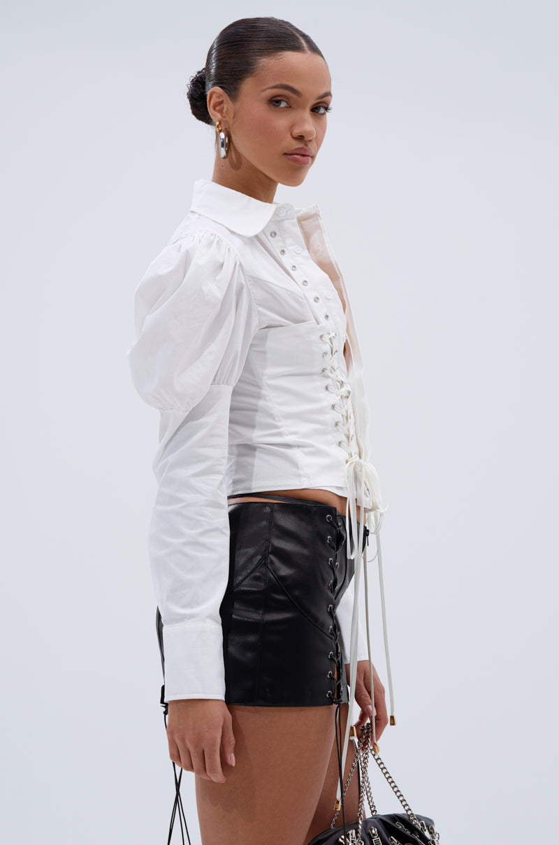 DAKOTA LACEUP BUTTON DOWN BLOUSE