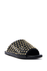 AKIRA  BAGGER STUDDED SLIP ON SANDAL IN BLACK