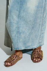 AKIRA BAGGER STUDDED SLIP ON SANDAL IN LEOPARD