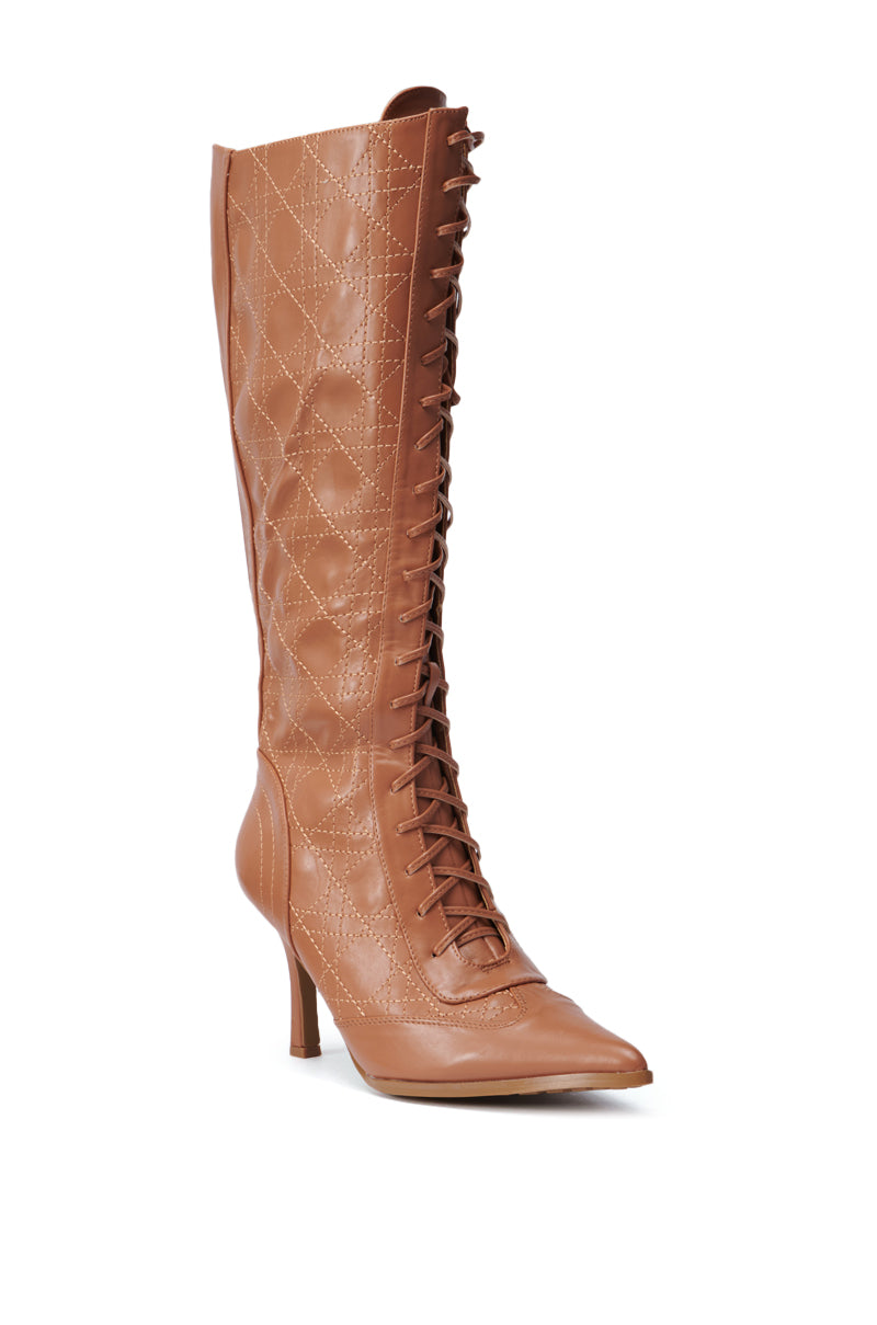 CREATOR TAN LACE UP STILETTO BOOT