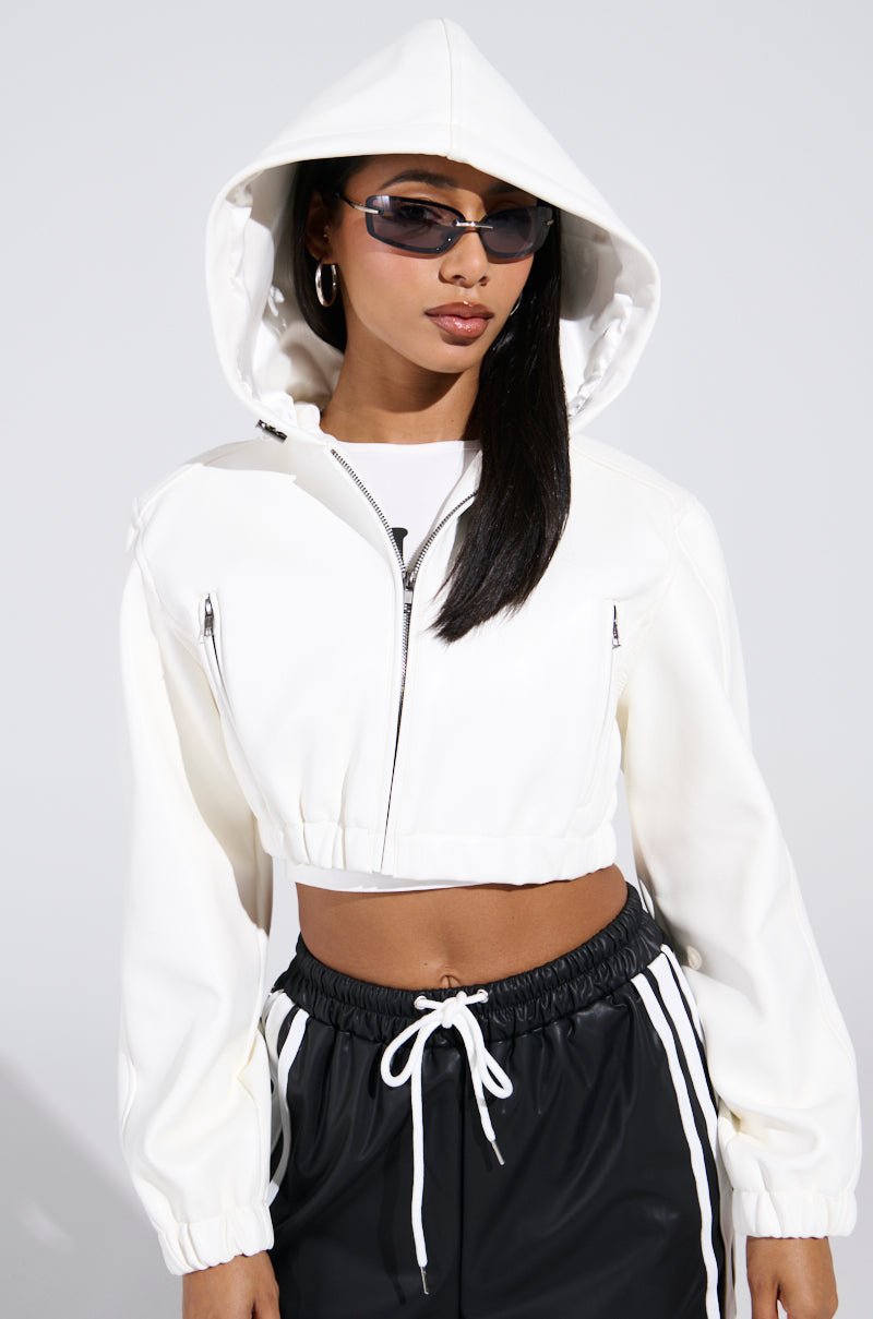DEX HOODED BOMBER IN WHITE
