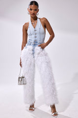 BADDIES ONLY DENIM FUR JUMPSUIT