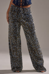 CHEETAH GIRLY RHINESTONE DENIM PANT
