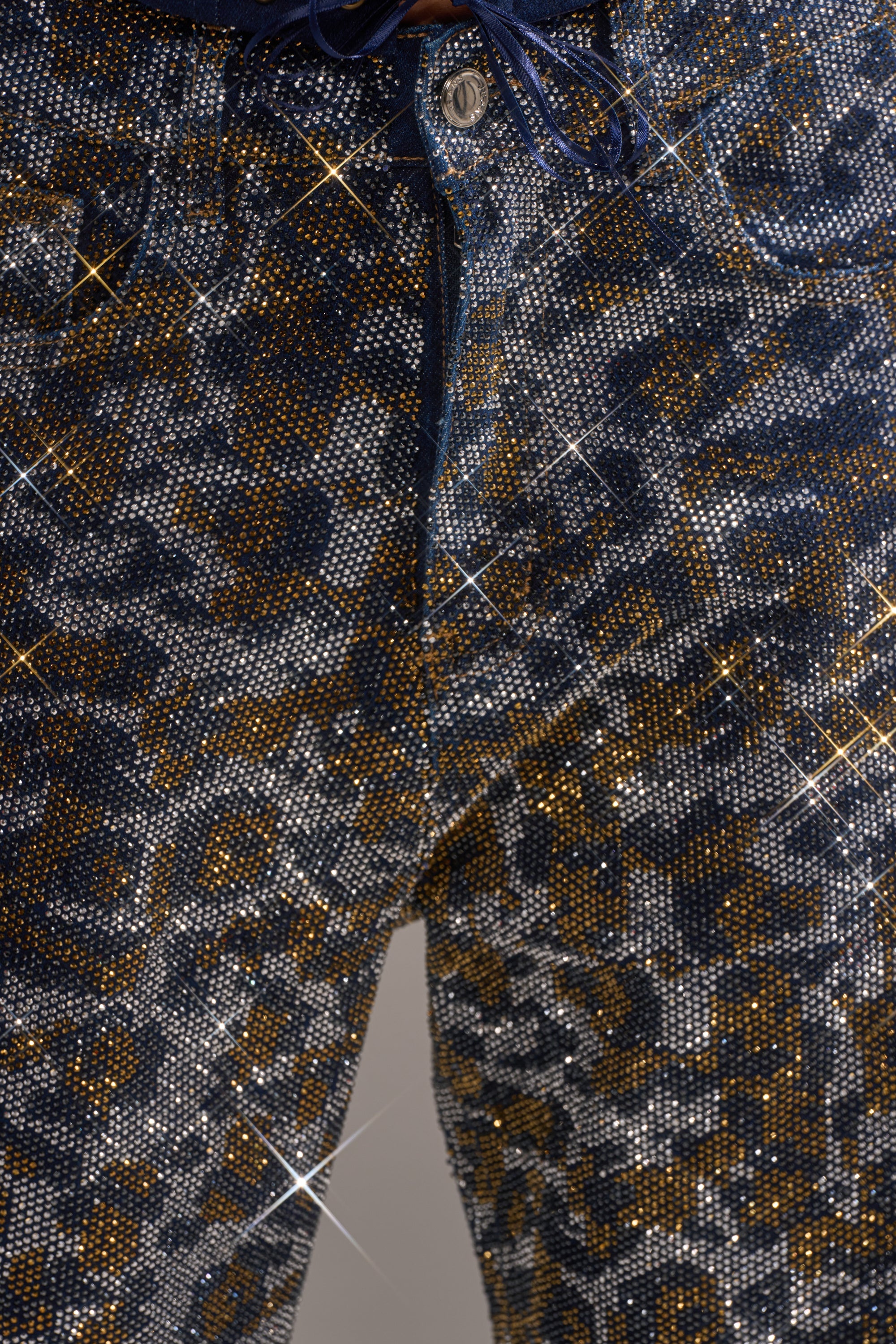 CHEETAH GIRLY RHINESTONE DENIM PANT