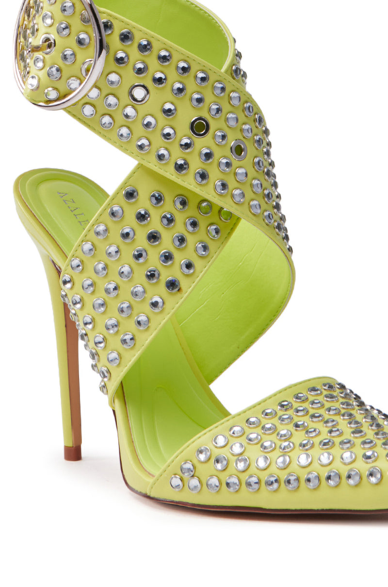 AZALEA WANG SALVIA LIME STUDDED STILETTO PUMP