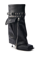 AZALEA WANG SAYLAH BLACK FOLD OVER STILETTO BOOTIE