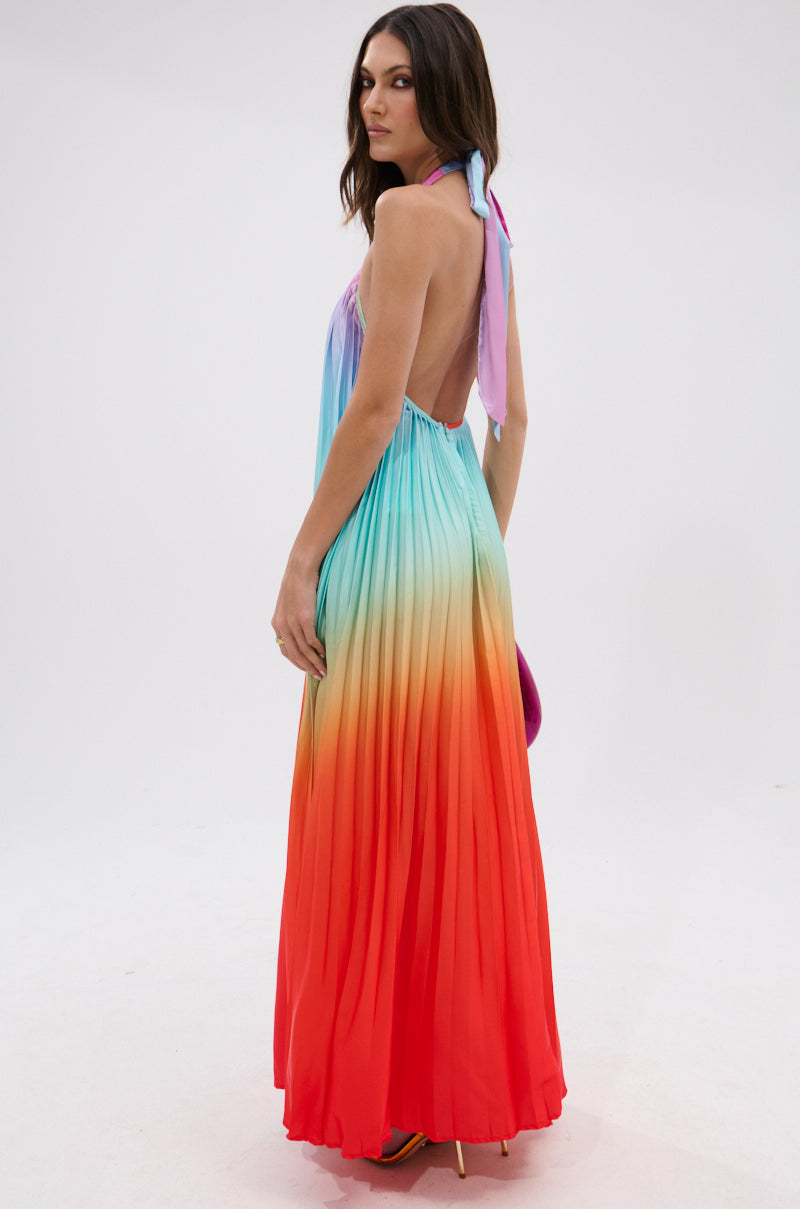 SUNSET PLEATED OMBRE MAXI DRESS