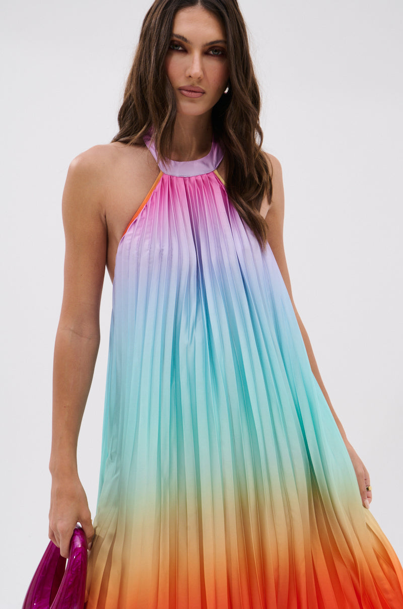 SUNSET PLEATED OMBRE MAXI DRESS