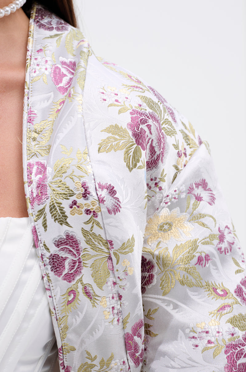 TEA FOR TWO BROCADE SHRUG