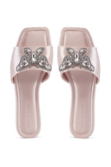 AZALEA WANG MARIANO ROSE GOLD SATIN BUTTERFLY SLIP ON FLAT SANDAL
