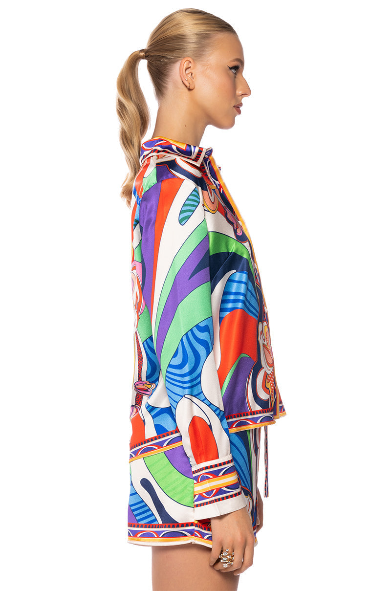 FEELING OTHERWORLDLY PRINTED TOP AND SKIRT SET