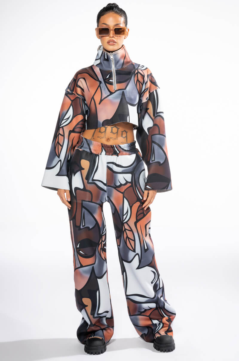 MAIN SQUEEZE PRINTED SCUBA WIDE LEG JOGGER